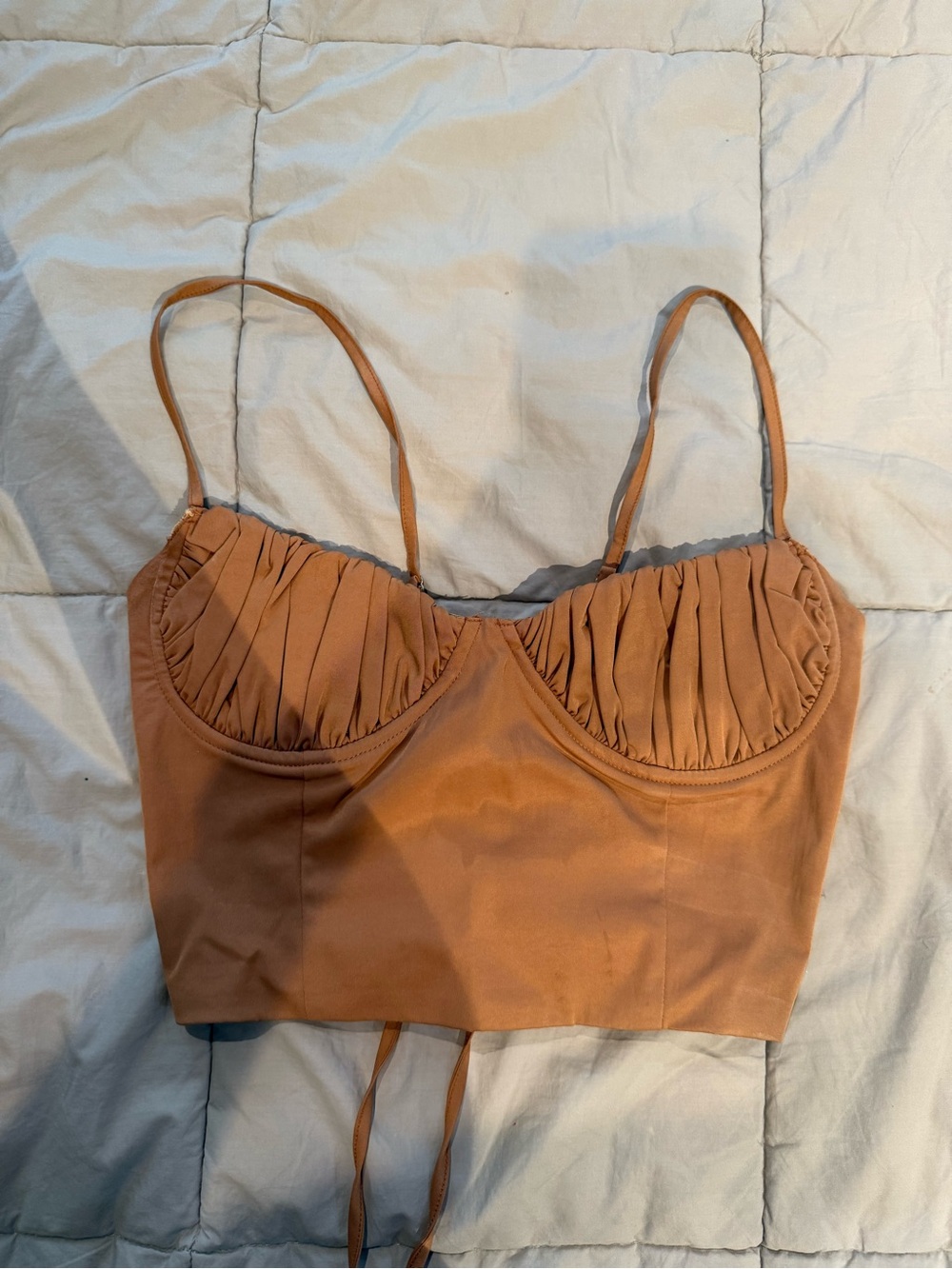 Tiger Mist Rust Orange Ruched Bustier Crop Top